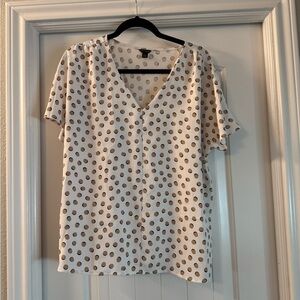 Ann Taylor White and Brown Polka Dot Blouse